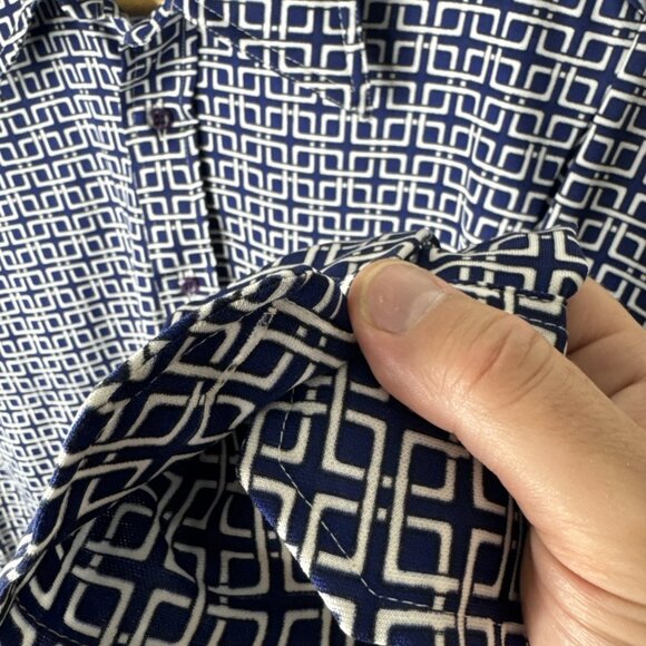 Vintage 70s Disco Shirt Geometric Print Men’s L Polyester Jersey Knit Blue - Picture 3 of 7